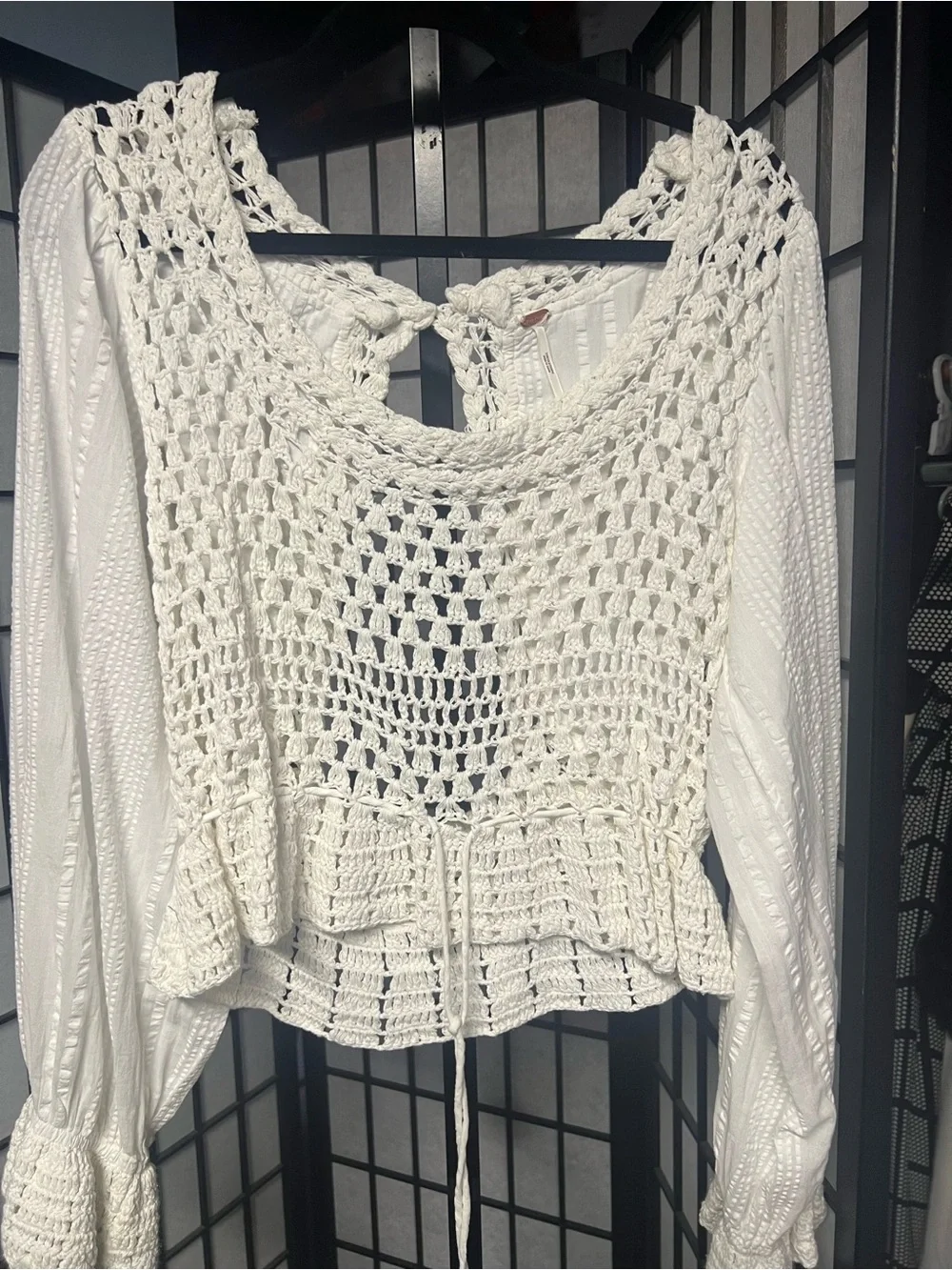Free People White Crochet Peasant Crop Top